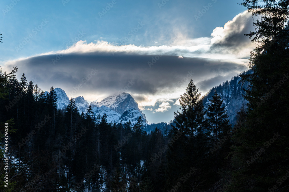 
Tarvisio. Riofreddo valley in winter. At the foot of the Julian Alps