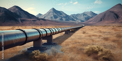 Oil pipeline network in action in landscape. Flow of vital energy. photo