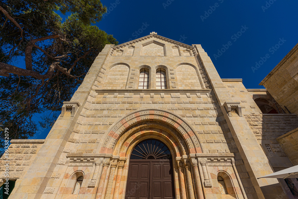 Exterior view of the Dormition Abbey, a Christian temple in Jerusalem, Israel