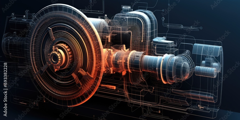 Fototapeta premium A 3D gear wheel on a blue background. Perfect for industrial concepts and technology themes