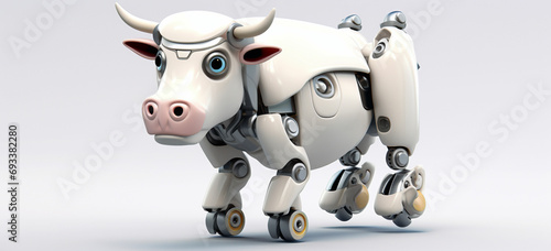 create a 3d little high tech Cow on white background