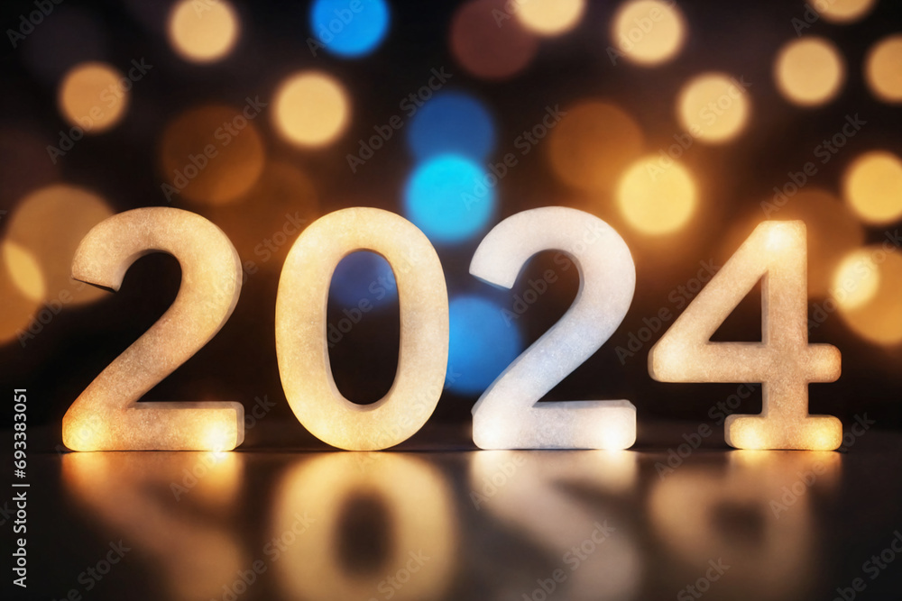 2024 background new year holidays card with bokeh lights 2024 background new year holidays card with bokeh lights