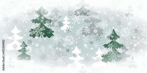 Vector silvery Christmas frame stylized magical forest