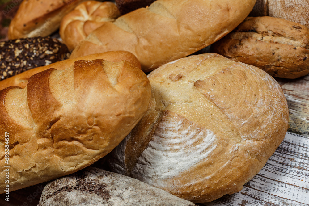 Fresh and delicious bread for eating, different breads for making toast and eating, bread made from wheat and flour