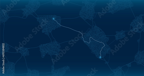 Map mobile app planning travel data on distance. Huge map. City map route, location symbols,navigational system mark. Path from point to intended goal, destinations signs. Editable vector illustration