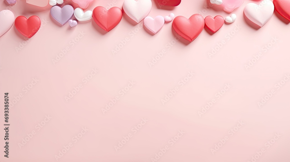 Valentine with heart, rose and gift boxes  pastel color.  Background banner blank space.
