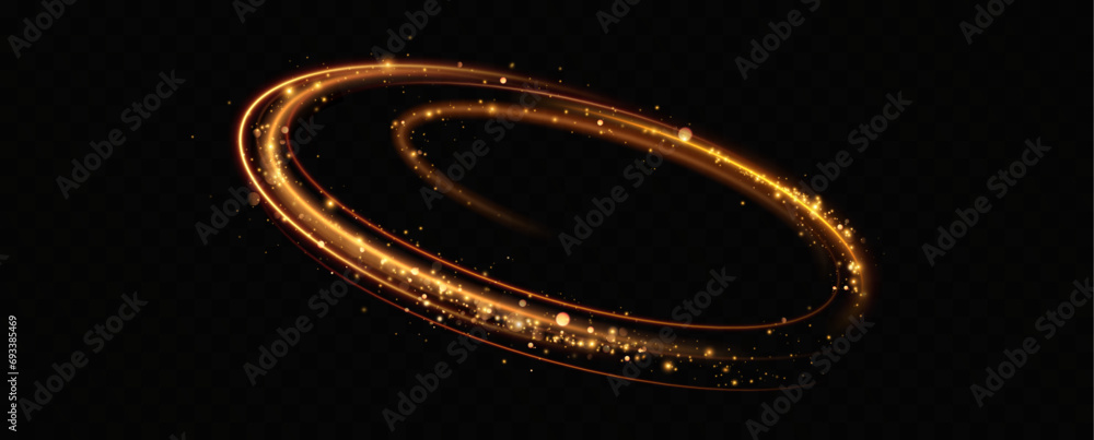 
Gold neon ring.Glowing circle.Glow effect.Round light frame. abstract light lines of movement and speed.
