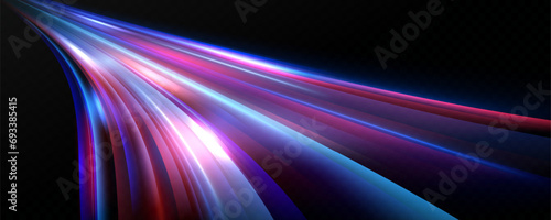 Fototapeta Naklejka Na Ścianę i Meble -  Neon red and blue speed lines. Speed ​​of acceleration and movement. Light trails, motion blur effect. Night illumination in blue and red.