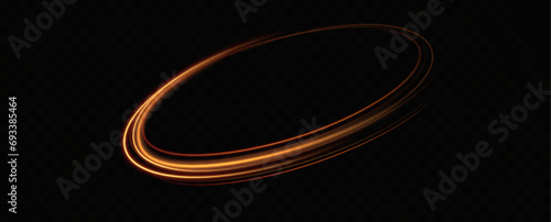  Gold neon ring.Glowing circle.Glow effect.Round light frame. abstract light lines of movement and speed.