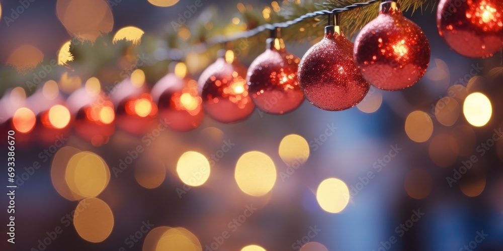 A picture of a bunch of red ornaments hanging from a tree. This image can be used for various festive occasions and holiday decorations A picture of a bunch of red ornaments hanging from a tree. This image can be used for various festive occasions and holiday decorations