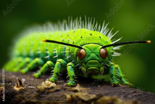 Close-up of a vibrant green caterpillar