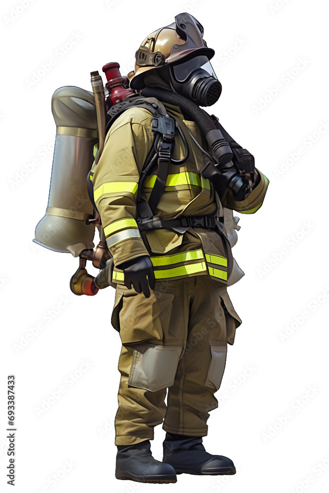 Firefighter with a full-face respirator, PNG image, isolated object Firefighter with a full-face respirator, PNG image, isolated object