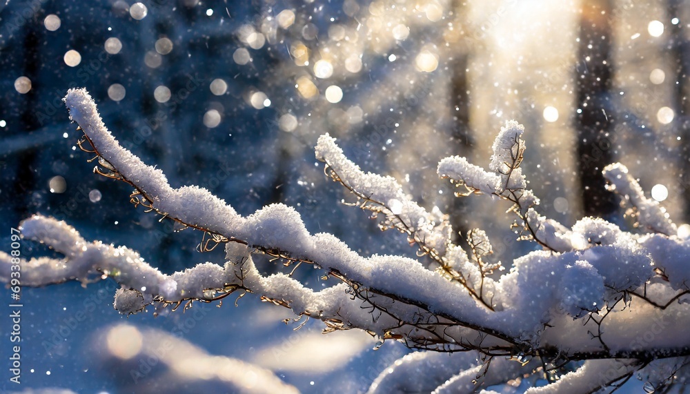 snow covered branches of tree winter season banner