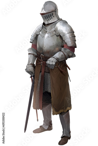 Medieval knight with a visor helmet, PNG image, isolated object