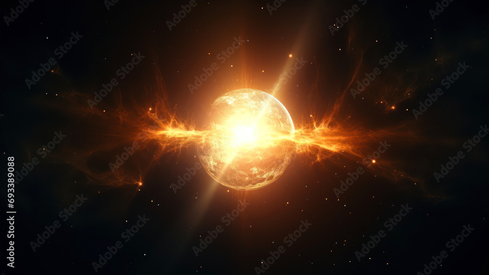 Obraz premium Fiery planet in space. 3d illustration. Space background.