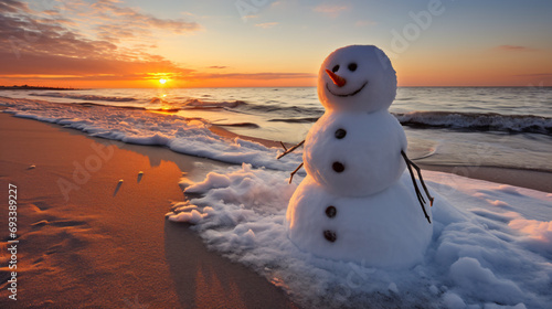 Snowman on the beach of the Baltic Sea in winter photo