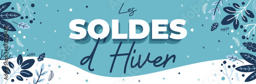 Promotions d'hiver - Bannière colorée pour les soldes ou les promos - Offre spéciale, pourcentage de remise éditable - Réduction, rabais, vente, annonce, shopping, communication