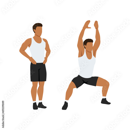 Man doing Jumping plyo jacks. star jumps exercise. Flat vector illustration isolated on white background