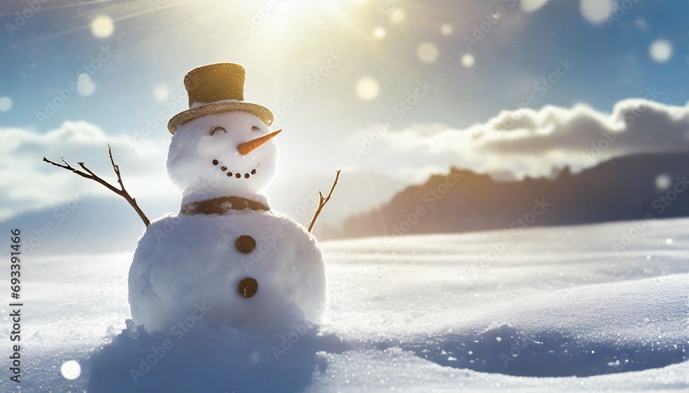 Obraz premium snowman on the snow banner wallpaper winter season