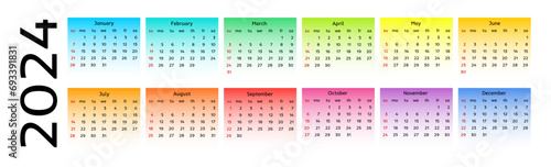 Calendar for 2024 isolated on a white background