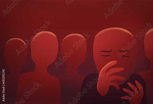 Social bullying - drawn sad person with anxiety