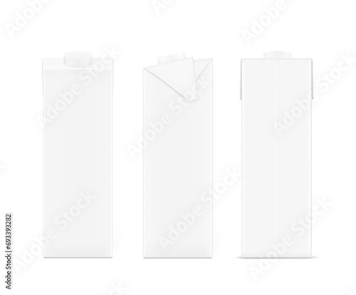 Set of universal mockup of a blank white box with a screw cap. Three side view. Vector illustration isolated on white background, ready and simple to use for your design. EPS10.