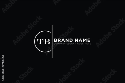 TB White Letter monogram Logo Design with Black Background. T B