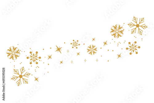 Gold Snowflakes Christmas border in wave shape. Snowflakes with star border. Christmas decoration. merry Xmas snow flake header or banner, wallpaper or backdrop decor