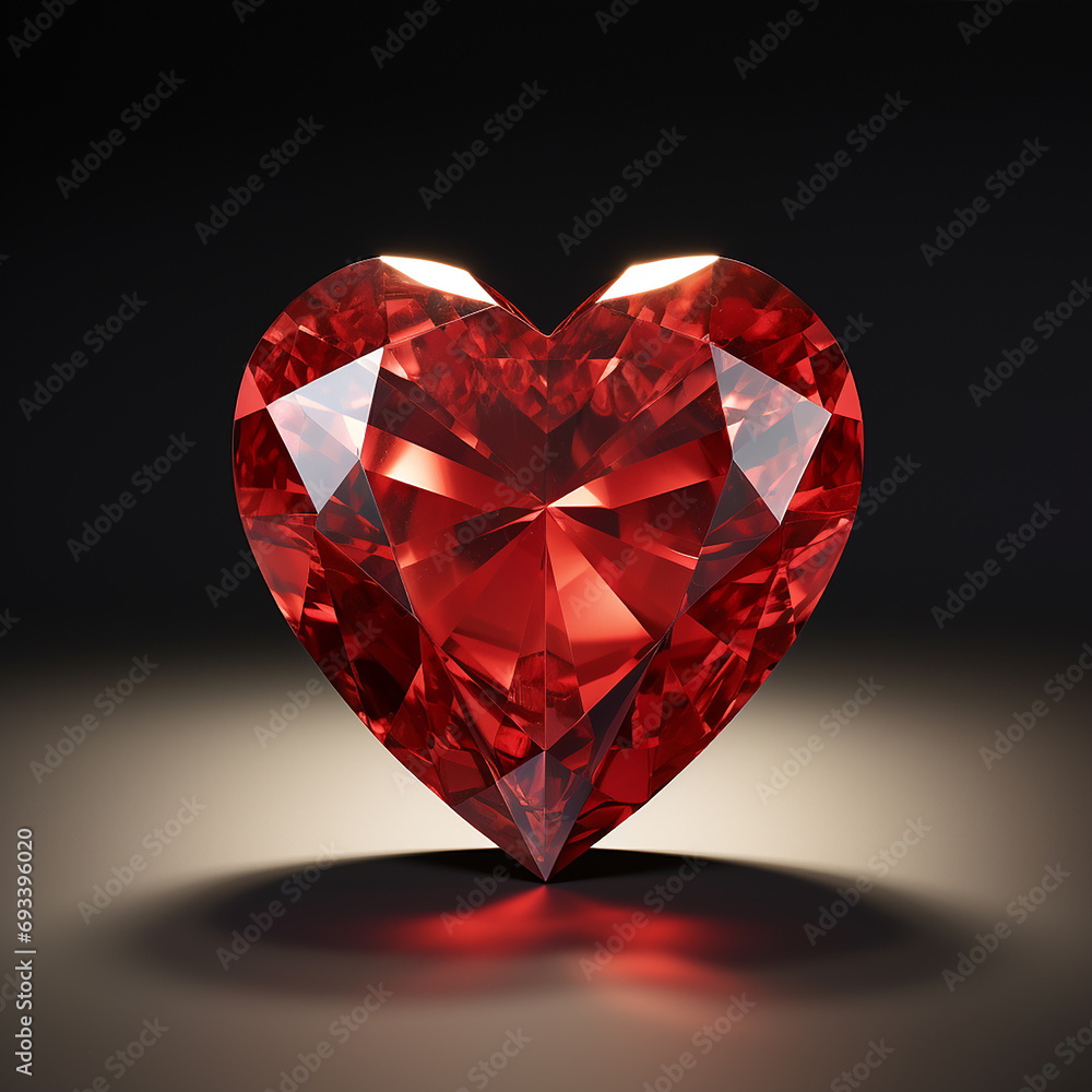 Fototapeta premium Red ruby heart on a black background. 3d rendering, 3d illustration.
