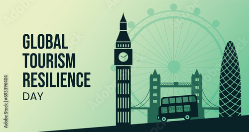 Global Tourism Resilience Day, World Tourism Day, creative, concept, background, Famous Landmark Illustration, travel, vector illustration, social media post, Greeting card, Travel business promotion
