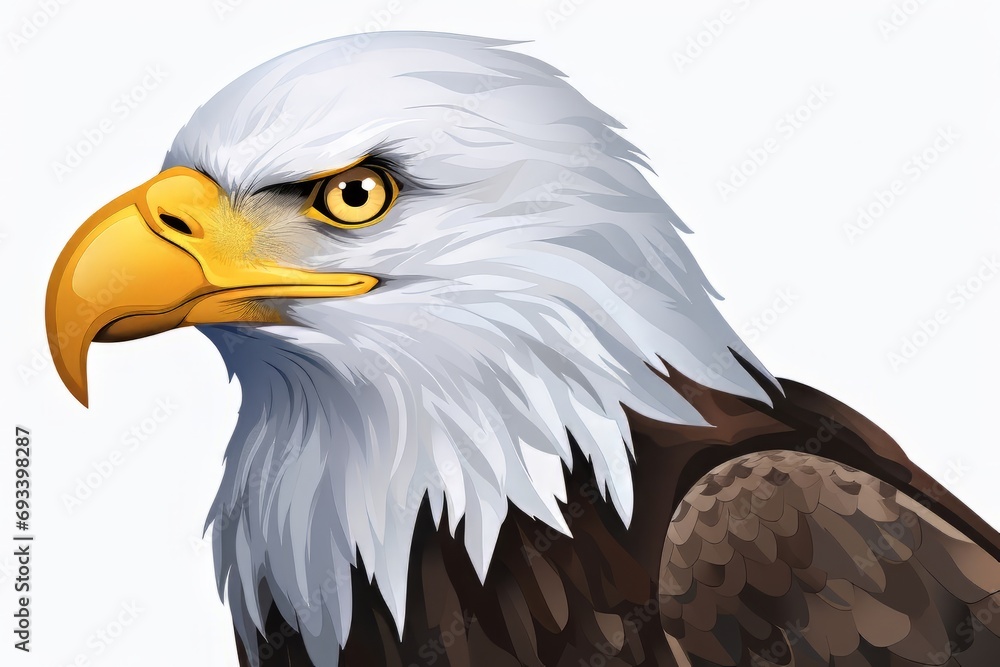 Fototapeta premium Majestic Bald Eagle in Intense Focus, Captivating, Wildlife, Close-Up, White Background