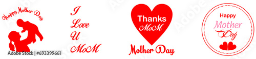 Happy Mothers Day lettering set. Handmade calligraphy vector illustration. Mother's day card with heart