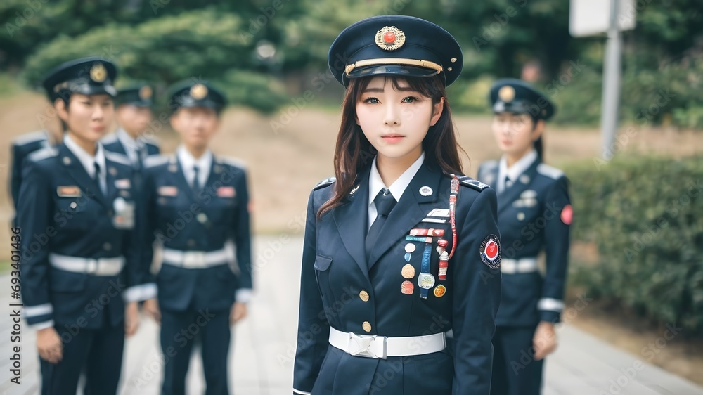 Cute Asian Girl In Military Suit Background Cute Asian Girl In Military Suit Background