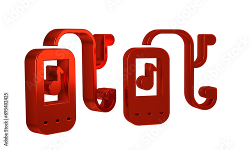 Red Music player icon isolated on transparent background. Portable music device.