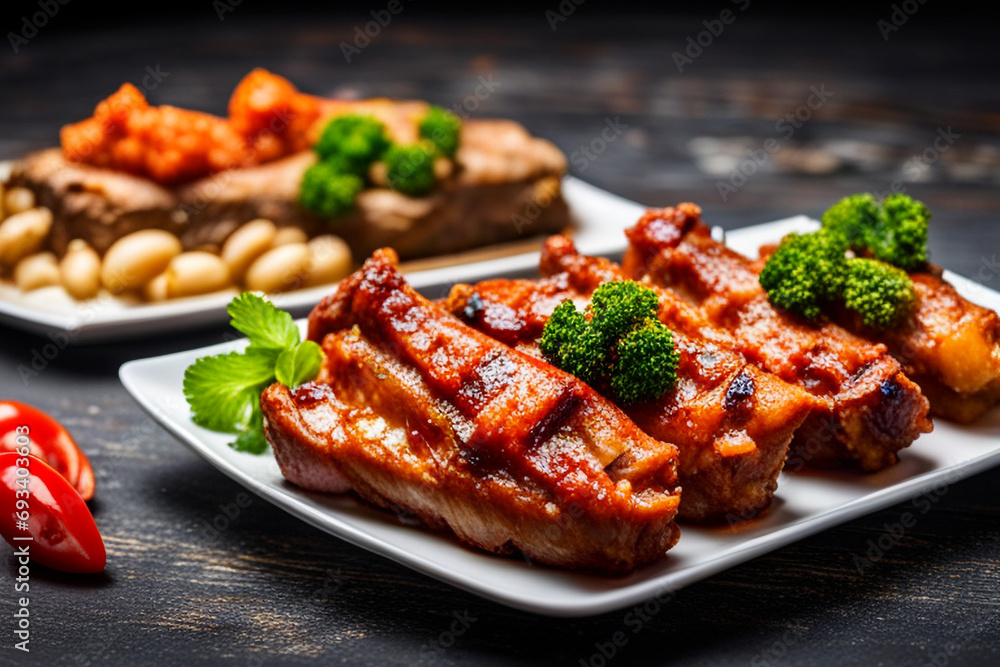 grilled pork ribs with vegetables