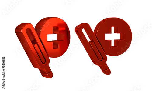 Red Medical thermometer for medical examination icon isolated on transparent background.