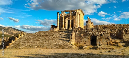 Remains of Cuicul village in Djemila town, archaeological area rich in well-preserved Berber-Roman ruins in North Africa, UNESCO World Heritage Site, Sétif, Algeria. photo