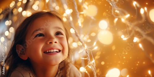 3 year old smiling, Macro Lenses, Fairy light, 32K, hyper quality copy space