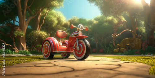 person riding a motorcycle, 3D cartoon image of a tricycle