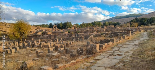 Remains of Cuicul village in Djemila town, archaeological area rich in well-preserved Berber-Roman ruins in North Africa, UNESCO World Heritage Site, Sétif, Algeria.