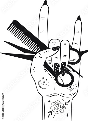 Hairstylist rock hand SVG, hairstylist skeleton hand svg, hairstylist svg, saloonist svg, barber svg