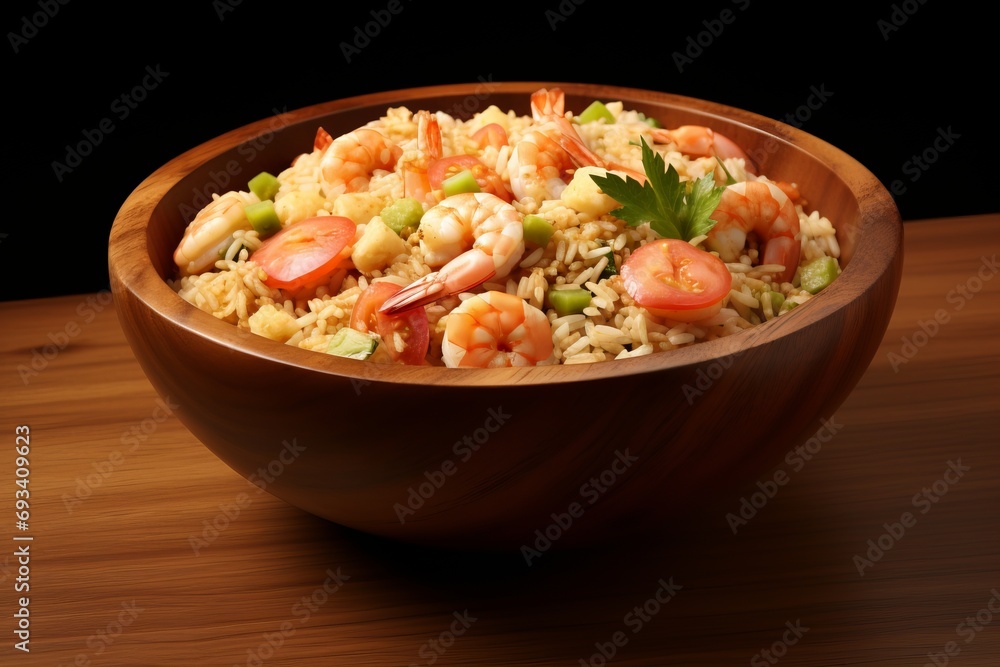 Asian Fusion. Shrimp Fried Rice Close-Up Shot