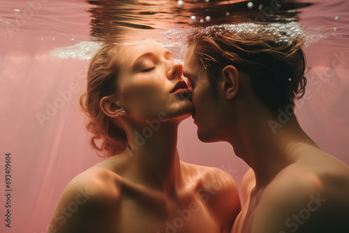 Mann und Frau küssen sich Unterwasser photo