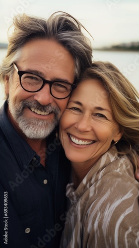 Close-up stylish mature senior couple in love man and woman travelling at retirement vacation leading active lifstyle and healthy aging together