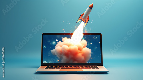 a rocket launching from a laptop photo