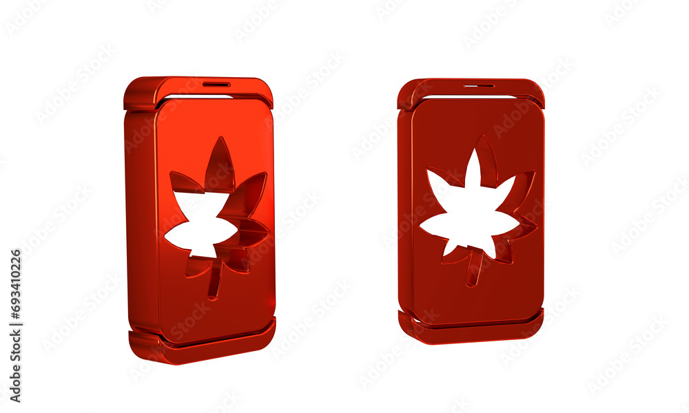 Obraz premium Red Leaf on mobile phone screen icon isolated on transparent background.