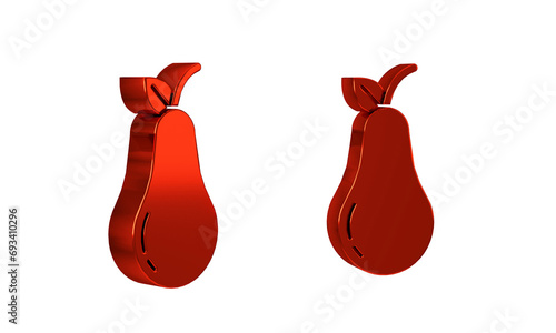 Red Pear icon isolated on transparent background. Fruit with leaf symbol.
