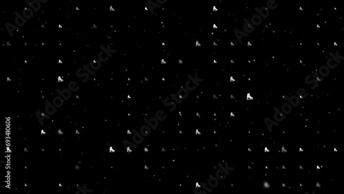 Template animation of evenly spaced womens ice skates of different sizes and opacity. Animation of transparency and size. Seamless looped 4k animation on black background with stars photo