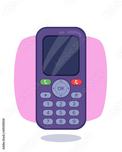 Dumb phone vector illustration. Modern mobile telephone. Anti smartphone, most minimalist phone concept
