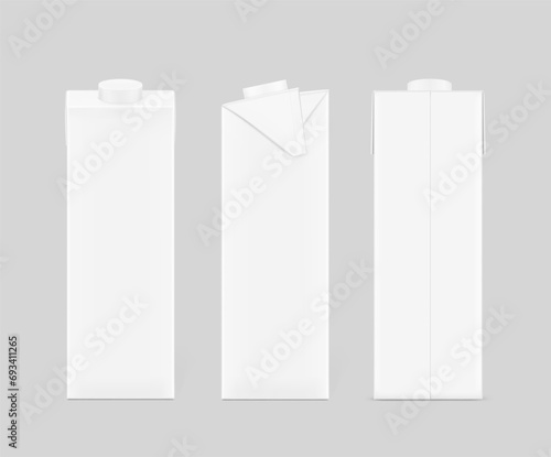 Set of universal mockup of a blank white box with a screw cap. Three side view. Vector illustration isolated on grey background, ready and simple to use for your design. EPS10.